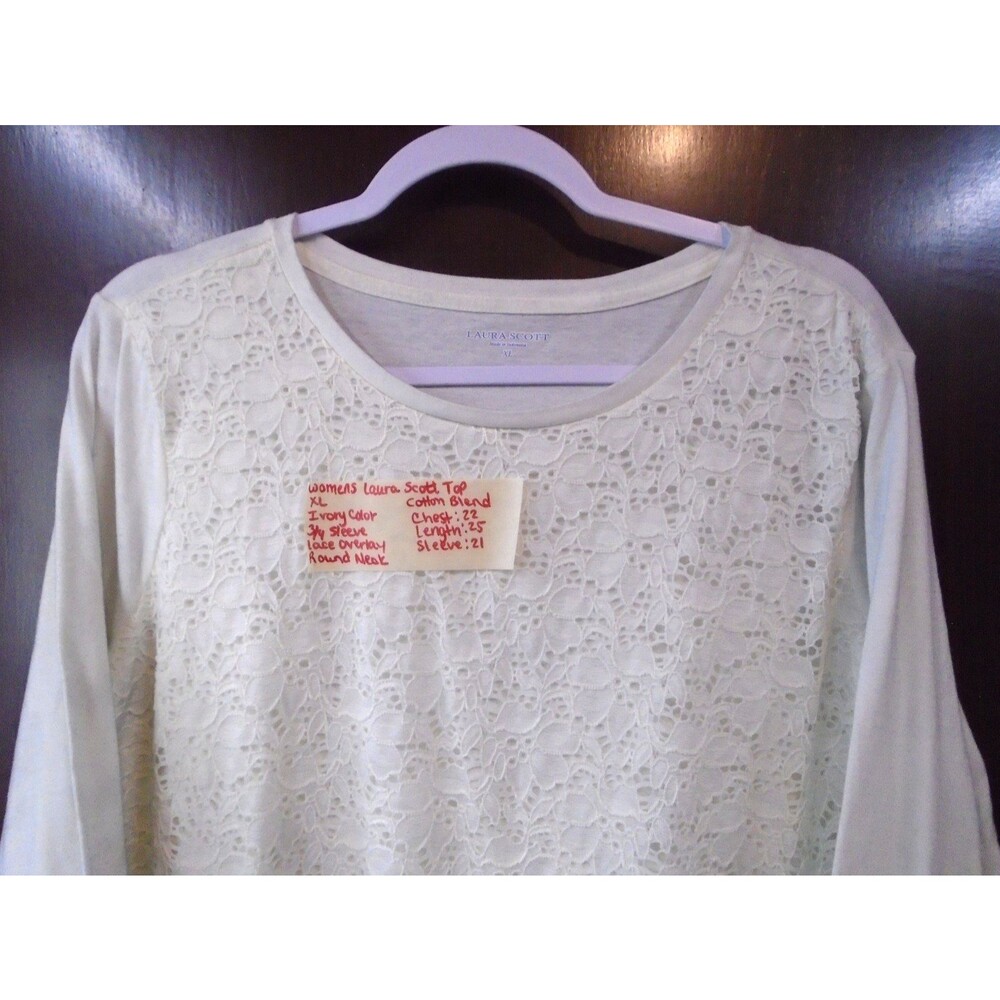 Laura Scott Womens top Shirt Blouse Scoop neck 3/4 sleeve Plus size 1X White - Picture 2 of 6